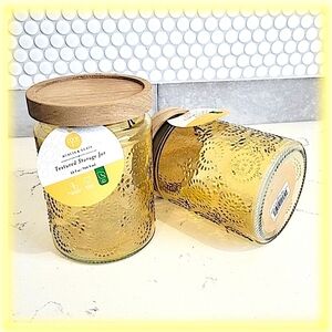 Core Kitchen Honey Yellow Textured Storage Jars with Wooden Lids